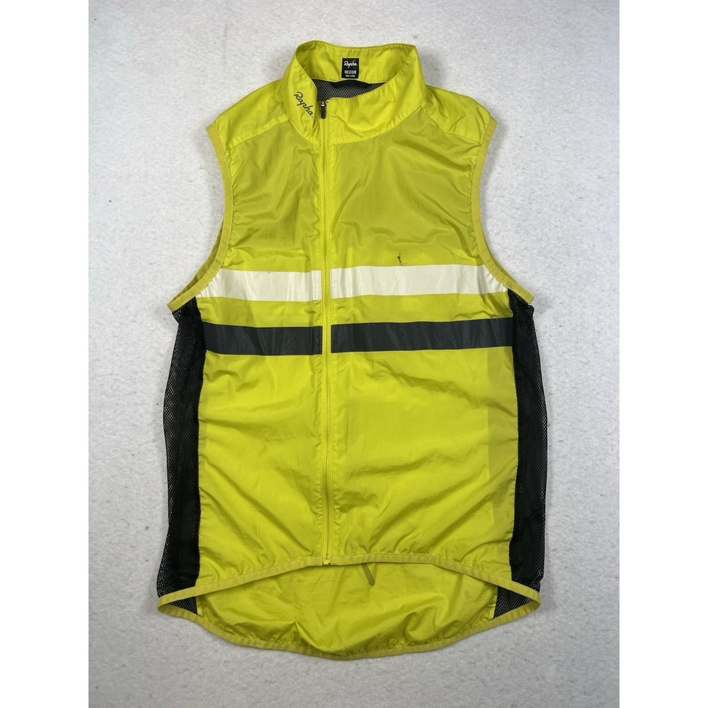 Rapha Brevet Gilet Cycling Gear Vest Mens M Chartreuse Yellow Reflective Stains